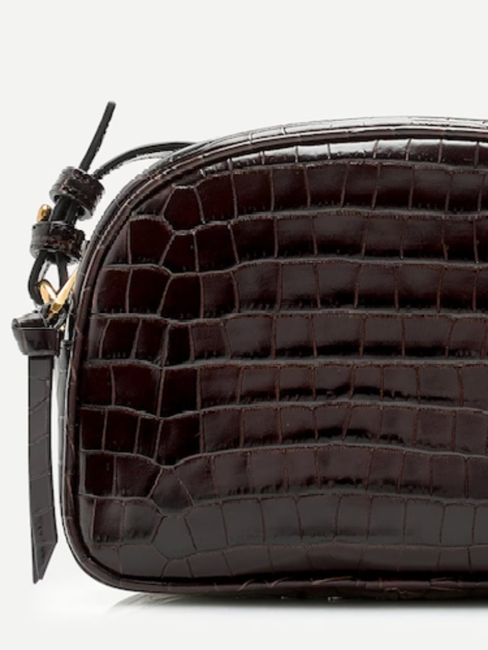 J.Crew Devon camera bag in croc-embossed Italian leather - dark brown w/ dust ba